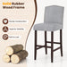 30" Bar Stools Set of 2, Upholstered Bar Height Bar Chairs with Back & Rubber Wood Legs, Antique Nailhead Trim, Modern Linen Fabric Barstools for Kitchen Island, Counter, Cafe, Pub, Grey