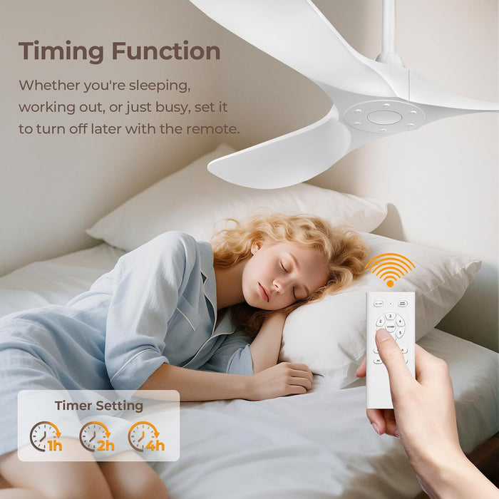 60 Inch Ceiling Fan without Lights, White | Outdoor Ceiling Fan with Remote, 6-Speed Adjustable Reversible DC Motor for Patio & Living Room