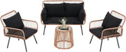 4 Pieces Patio Furniture Set, Outdoor Wicker Patio Conversation Set, Patio Sectional Table and Chairs Set of 4 with Cushion and Pillow, Coffee Side Table (Black)