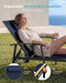 Outdoor Lounge Chair with Pillow, 5-Position Aluminum Chaise Lounge with Wheels & Armrests, 400 Lbs Heavy Duty Patio Pool Chair for Deck, Backyard, Beach & Poolside, Navy Blue