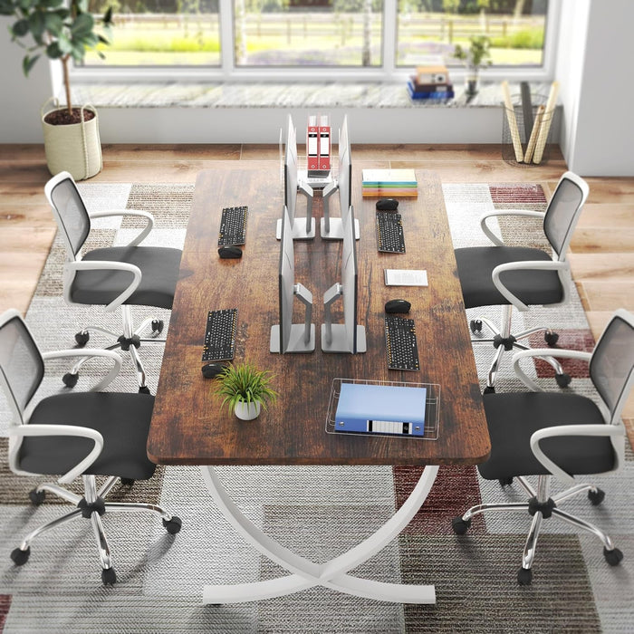 Executive Desk, 63” W X 31.5” D Large Office Desk, Modern Computer Desk Conference Table Meeting Room Table, Business Furniture for Home Office, White and Walnut