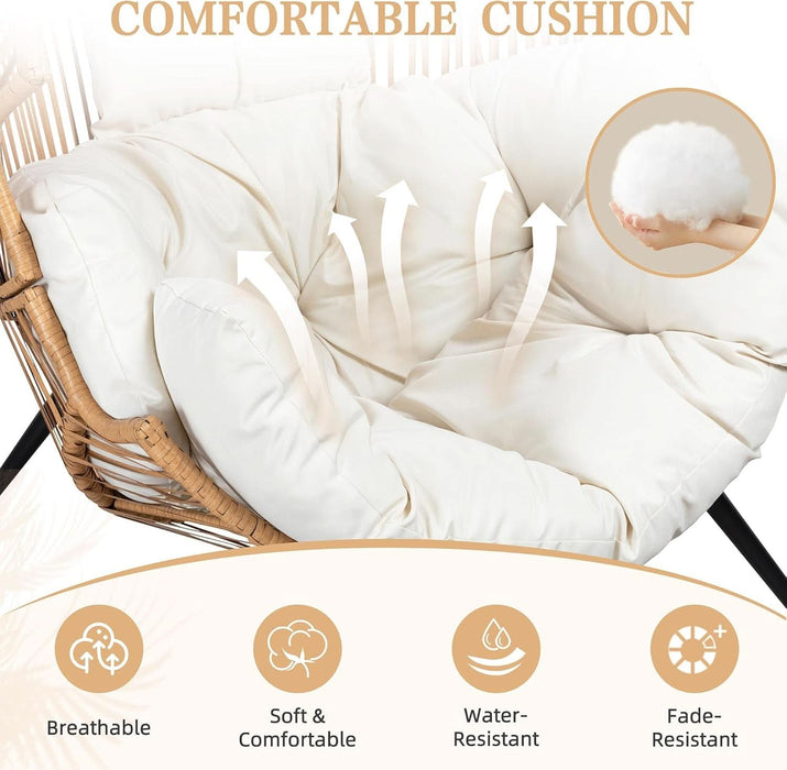 Outdoor Wicker Egg Chair PE Rattan Chair with Cushion, Oversized Patio Lounge Chair for Outdoor, Indoor, Balcony, Backyard, Garden, Beige