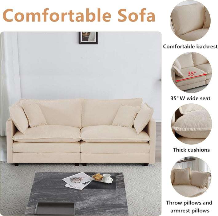 Luxury Loveseat Sofa Couch, 76" Modern Chenille Deep 2-Seater Cloud Couch with 2 Armrest Pillows and 2 Toss Pillows, Love Seat for Living Room Bedroom Office Apartment, Light Coffee