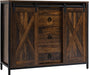 Industrial Farmhouse Buffet Cabinet, Kitchen Sideboard with Sliding Barn Doors, Three Drawers and Adjustable Shelves for Living Room, Rustic Brown