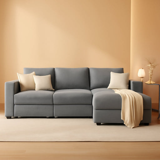 Bluish Grey Transformable Sleeper Sofa With Storage