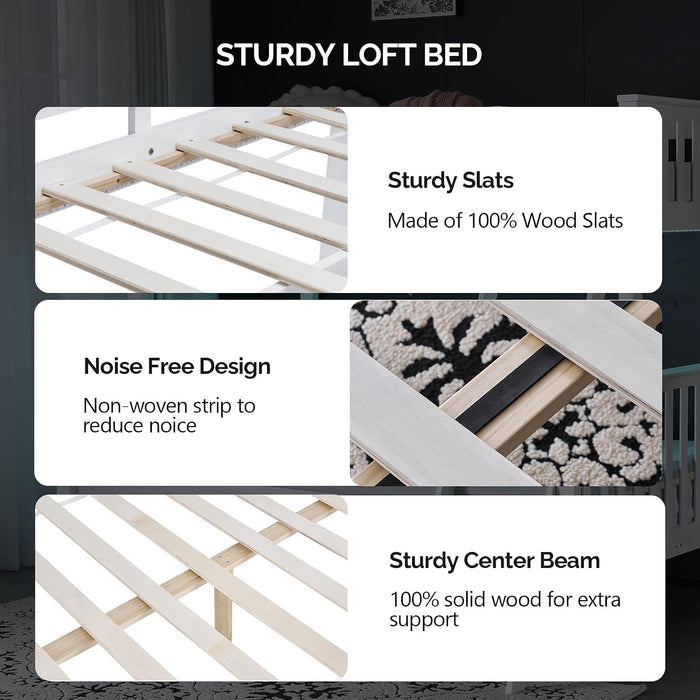 White Luxurious Hardwood SpaceSaving Bunk Bed Twin