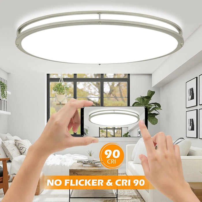 32" Oval LED Ceiling Light Fixture, 65W Dimmable LED Flush Mount Ceiling Light with Remote, 3 Color Adjustable, Brush Nickel Finish for Living Room Bedroom Dining