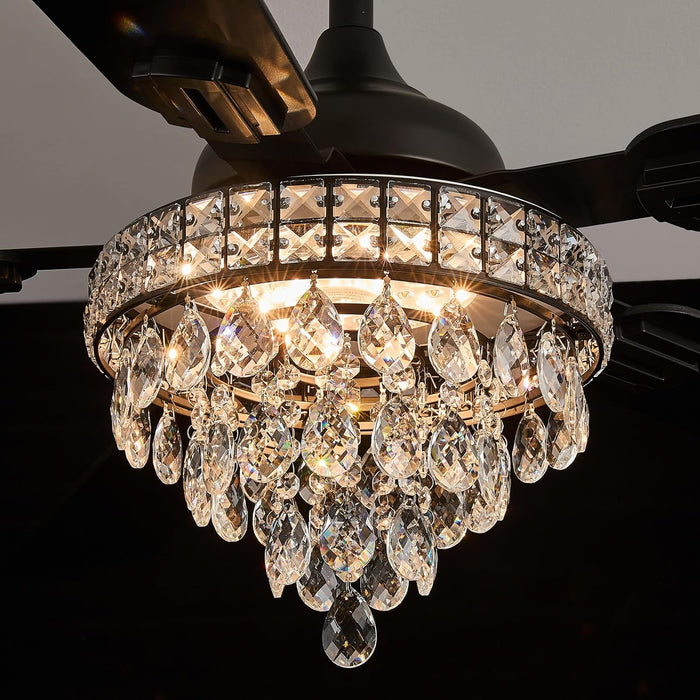 52" Crystal Chandelier Ceiling Fan with Lights - (Classic, Black)