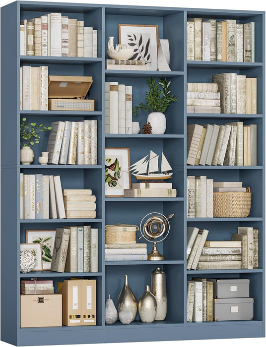 Blue Triple Wide Freestanding Bookshelf 74Inch Tall