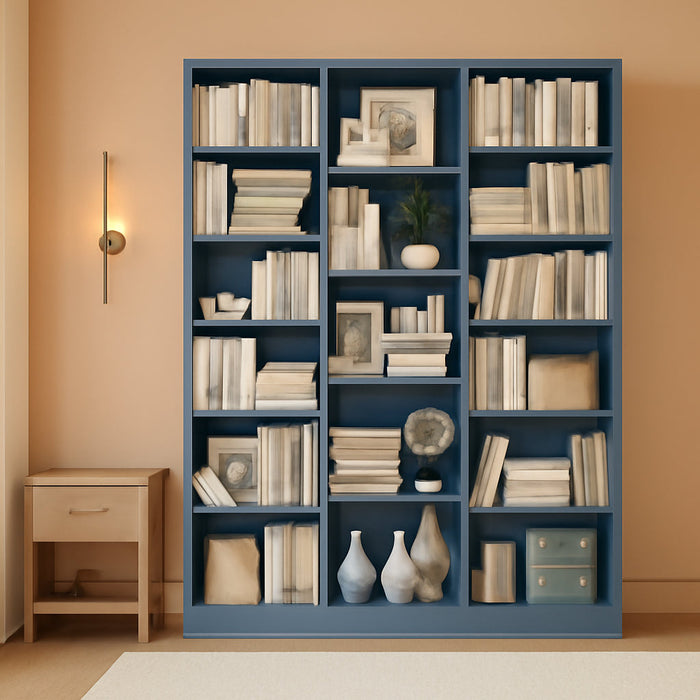 Blue Triple Wide Freestanding Bookshelf 74Inch Tall