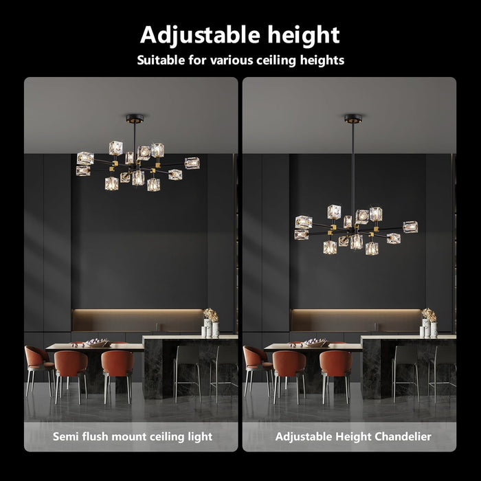 Black Crystal Sputnik Chandelier 12 Lights Adjustable