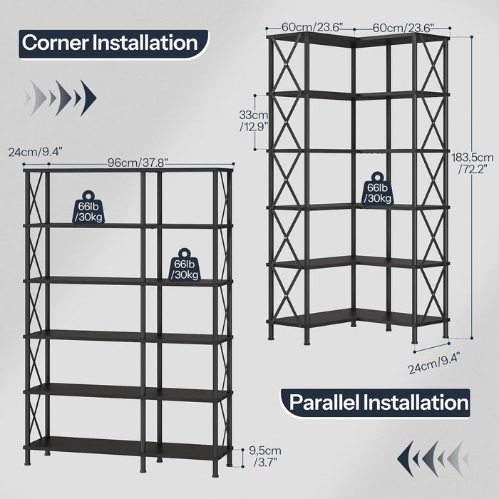 Black Industrial Grade Tall Corner Bookshelf Storage