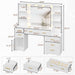 48.8'' Large Vanity Desk with Lighted Mirror & Power Outlet, White Makeup Vanity Table with 6 Drawers, 4 Shelves and 1 Storage Cabinet, Glass Tabletop Bedroom Dressing Table, 3 Lighting Modes