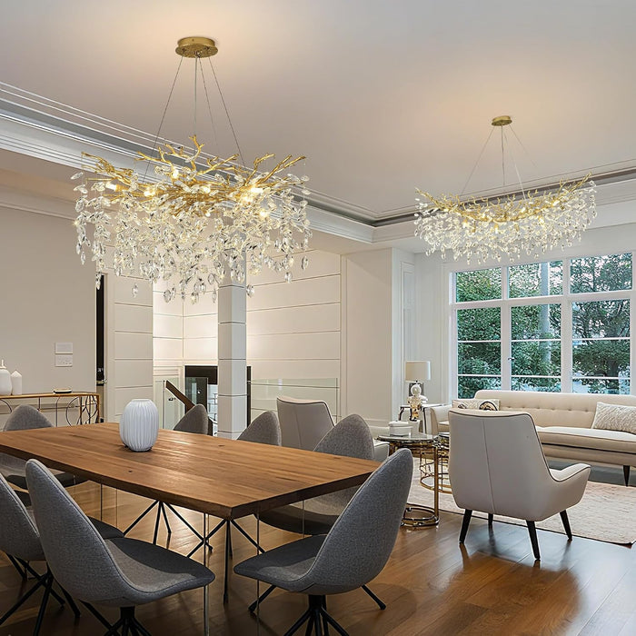 31.5" Tree Branch Chandelier 10-Light Gold Crystal Chandelier