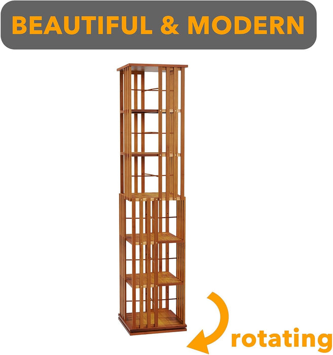 Walnut Six Tier Rotating Bookshelf Tower Organizer