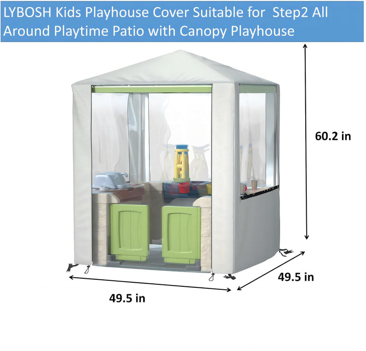 Outdoor Kids Playhouse Cover 600D Heavy Duty Waterproof Play House Covers Suitable for All around Playtime Patio with Canopy Playset （49.5" W X 49.5" D X 60.2" H ）Beige
