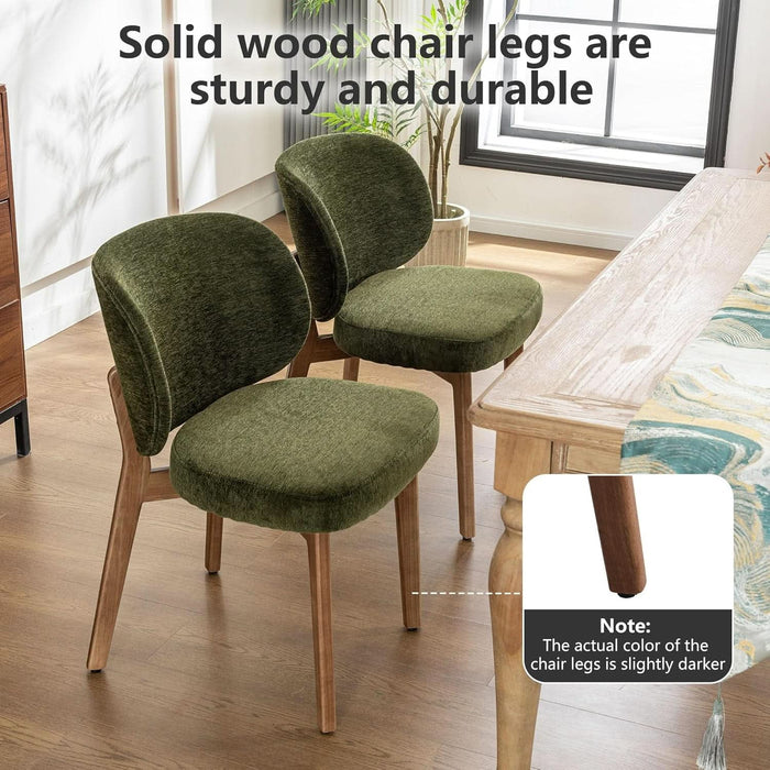 Dining Chair with High Back Single Mid Century Modern Kitchen Chair Boucle Fabric Upholstered Armless Accent Chair 20" Wide Padded Seat with Wooden Legs for Living Room Bedroom Green