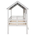 Wooden Twin House Bed Frame White/Grey Roof Boys and Girls Playhouse Design Semi-Enclosed Space No Box Spring Needed Sturdy Pine