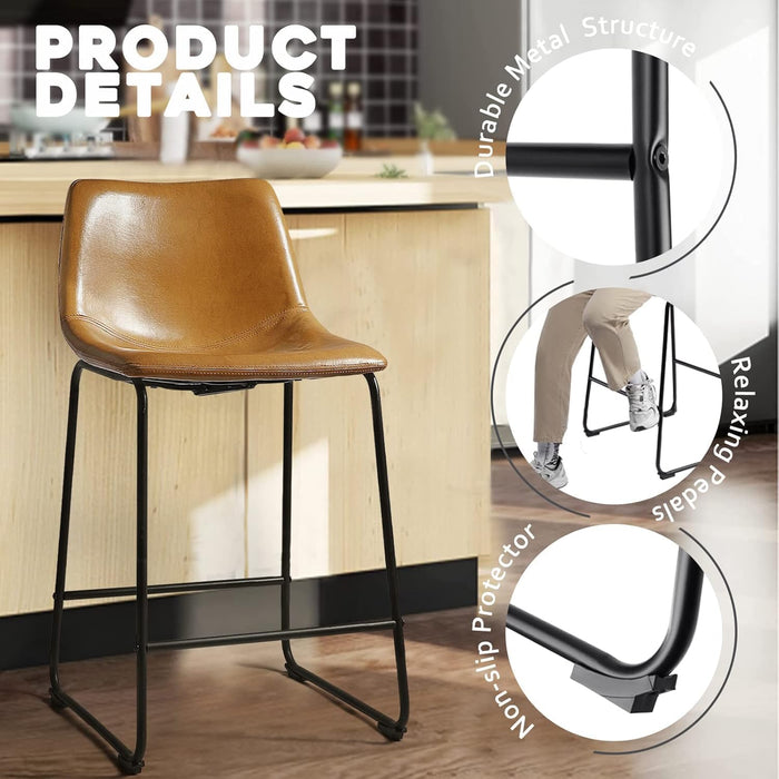 26 Inch Counter Height Bar Stools Set of 3, Faux Leather Bar Chairs