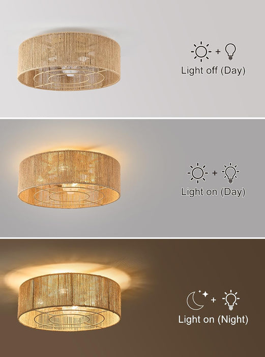 Boho Rattan Caged Fandelier Ceiling Fans with Lights and Remote Control