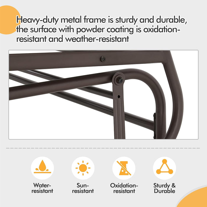 2-Seat Outdoor Glider with Center Table, Patio Rocking Loveseat with Breathable Mesh Sturdy Metal Frame for Garden Pool Lawn