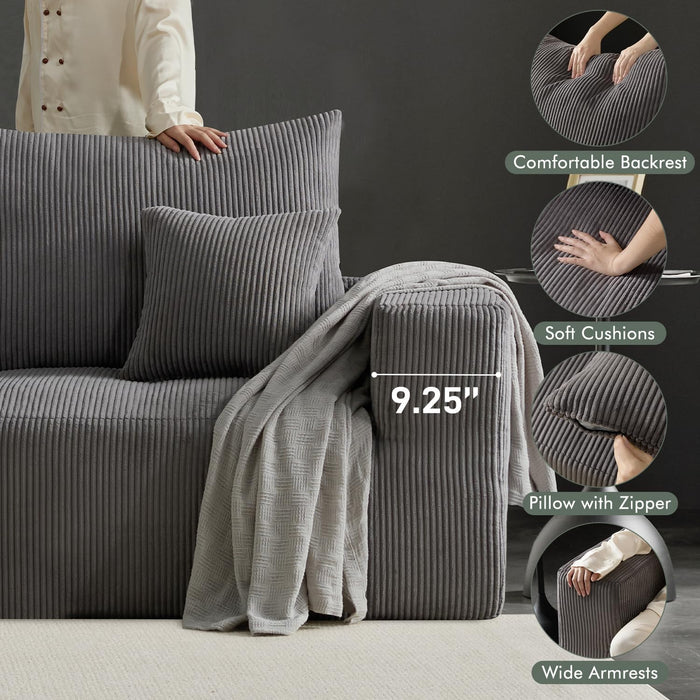 Gray 113Inch Modular Upholstered Sectional Sofa Sleeper