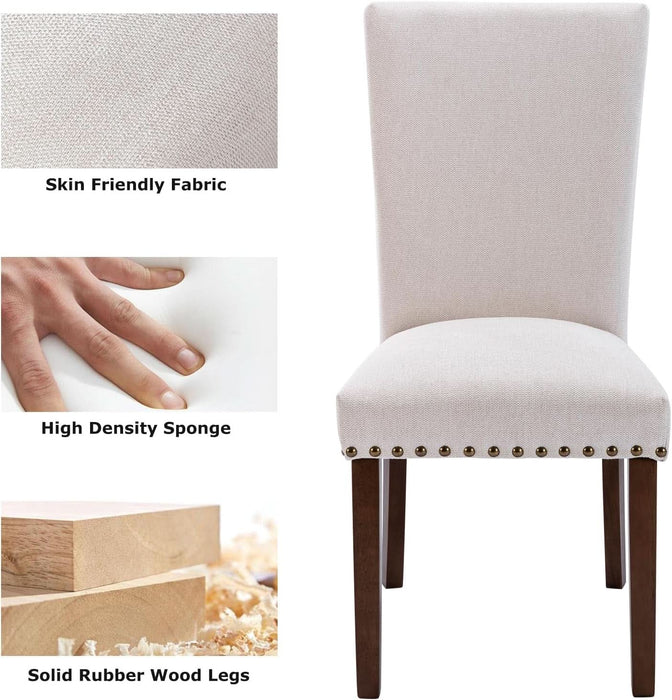 Upholstered Dining Chairs Set of 4, Parsons Style Linen Beige Accent Chairs with High Back, for round Kitchen Table or Small Dining Room – Comfortable & Stylish
