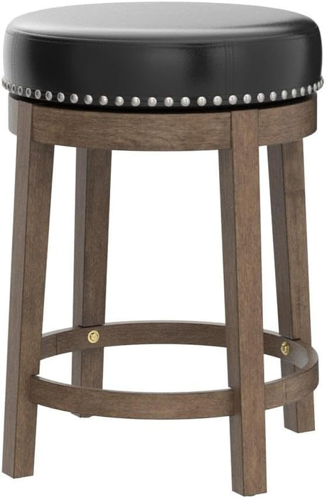 Kenmare Swivel Bar Stools Set of 2, Rustic 360 Degree Backless Swivel Counter Stools, Faux Leather Upholstered, Solid Wood Frame, Easy Assembly, round Bar Stools Swivel, Foot Rest, 25" Black