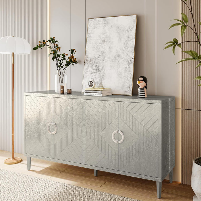 Modern 60 Inch Wide Silver Sideboard Buffet Cabinet