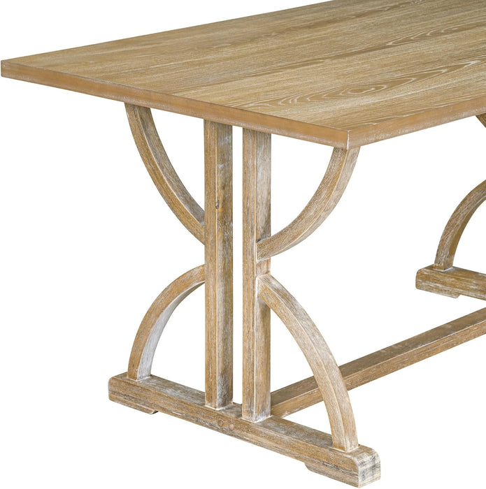 Solid Wood Kitchen Dining Room Table Set with Bench and Chairs for 6 Persons, Dining Table Set with with Rectangulars Table and Upholstered Seat, Natural Wood Wash