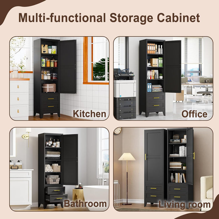 Tall Black Metal Storage Cabinet IndustrialGrade 67Inch