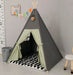 Teepee Tent for Kids Stripe Padded Mat Foldable Dark Tone Grey Play Tents for Girl and Boy with Carry Case Wooden Pole Printing Canvas Tepee Playhouse for Child Indoor Outdoor