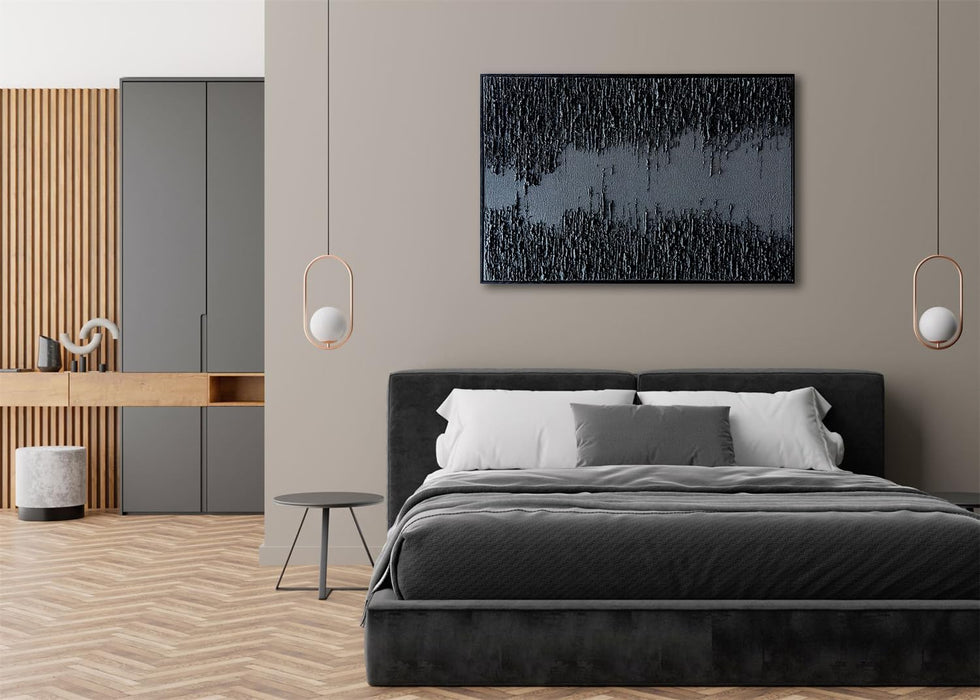 Framed Black Canvas Wall Art, Modern Abstract Oil Paintings, Relief Texture Wall Art for Living Room Bedroom Wall Decor