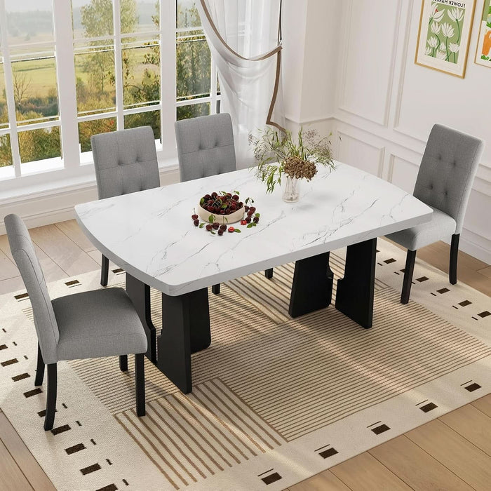 5-Piece Dining Table Set, 63" Faux Marble Table and 4 Chairs