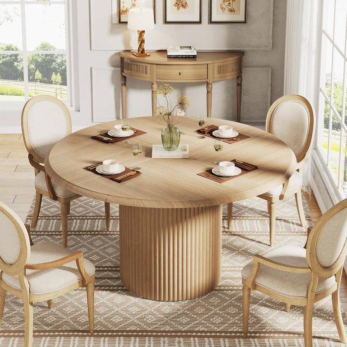 47" round Dining Table for 4, Farmhouse Kitchen Table with Metal Base, Modern Small Dinner Table for Dining Room,Kitchen (Chairs Not Included)