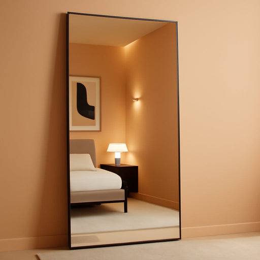 72"X44" Oversized Black Full Length Mirror, Floor Standing or Wall Mounted with Hanging Kit, Shatterproof Tempered Glass Mirror for Living Room, Bedroom, Dressing Room, Gym