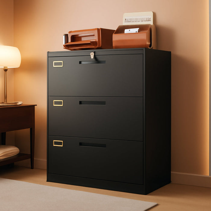 Lateral File Cabinet with Lock,Metal Filing Cabinet with 3 Drawer,Steel Lateral File Cabinet for Legal/Letter A4 Size,Wide File Cabinet for Office Home,Assembly Required