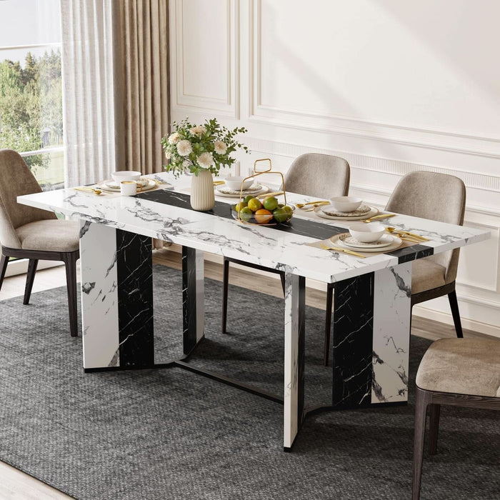 Dining Table for 6-8 People, 71 Inch Long Kitchen Dinner Table with Metal Frame & Waterproof Wood Tabletop, Modern Farmhouse Rectangular Dining Room Tables for Kitchen, Living Room, White