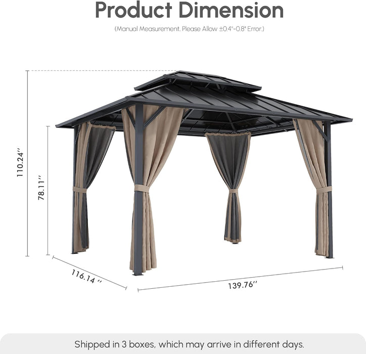 10X12Ft Hardtop Outdoor Gazebo Curtain Netting SandBeige