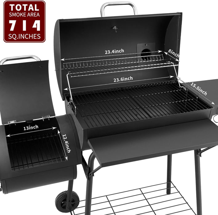 Charcoal Grill with Offset Smoker,Bbq Grills with Side Table,Outdoor Cooking with 714 Square Inches,Backyard Camping Picnics, Patio and Parties, Black by