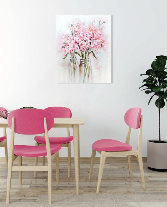 Abstract Bouquet Canvas Wall Art: Pink Flower in Vase Artwork Hand Painted Oil Painting for Teen Girl Bedroom Floral Picture Poster for Living Room Decor 24" X 30"