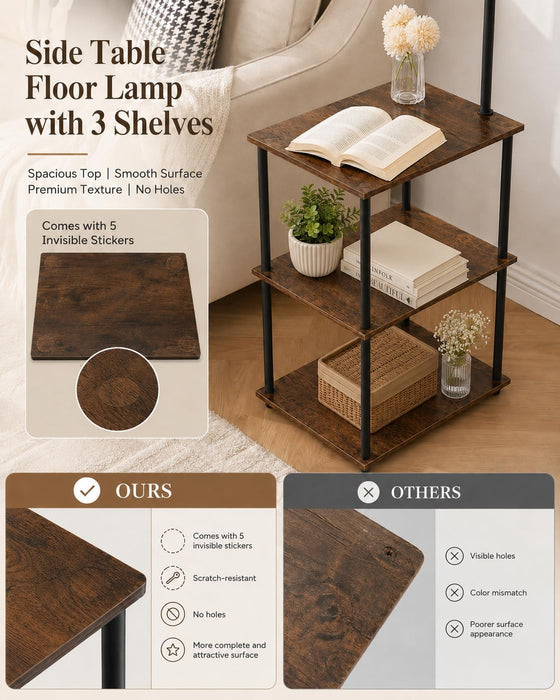 Floor Lamp with Table, Side Table for Living Room, 3 CCT 9W LED Bulb