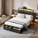 Queen Bed Frame with Storage Drawers and Upholstered Headboard