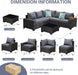 6-Piece Patio Furniture Set, All-Weather Outdoor Wicker Sectional Sofa with Cushions, Glass Table & Left and Right Armrest, Rattan Conversation Seating for Porch, Garden, Backyard,Grey