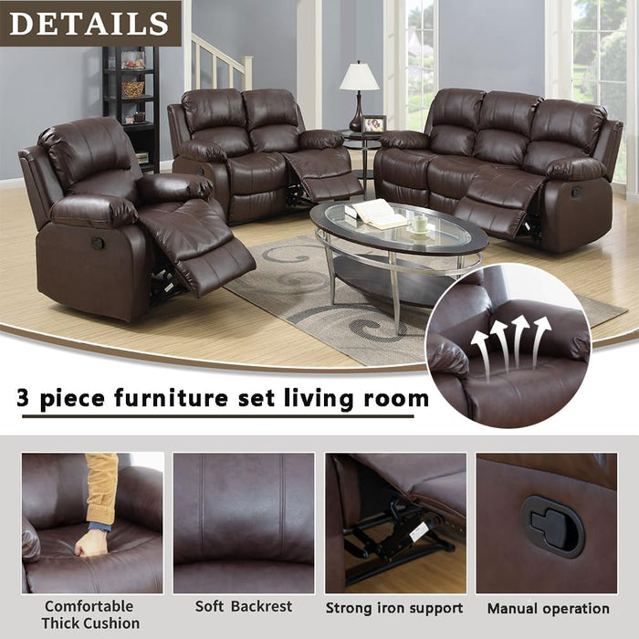 Luxury Recliner Sofa Living Room Set Reclining Sofa and Loveseat Chair Sets Living Room Furniture Sets Recliner Couches for Living Room/Office (A-Brown Leather, 3 Piece Set)