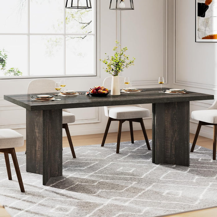 63-Inch Dining Table for 4-6, Farmhouse Kitchen Table with Large Tabletop, Rectangular Dinner Eating Table for Dining Room, Living Room, Kitchen, Dark Gray