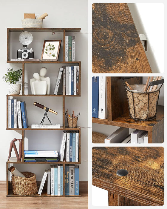 Bookcase, 5-Tier Bookshelf, Display Shelf and Room Divider, Freestanding Decorative Storage Shelving, Rustic Brown ULBC62BX, 27.6”L X 9.4”W X 62.6”H (70 X 24 X 159 Cm)