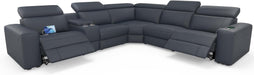Power Recliner Sofa, Electric Reclining Sofa with Console & Dual Recliner, Leather Sectional Couch for Living Room, Grey