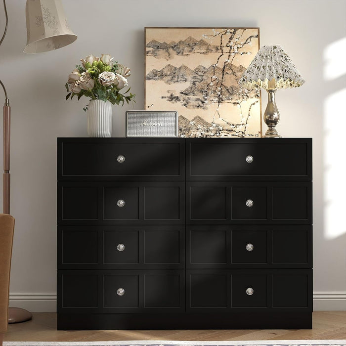 8 Drawer Dresser for Bedroom: 47" Black Chest of Drawers with Deep Drawers