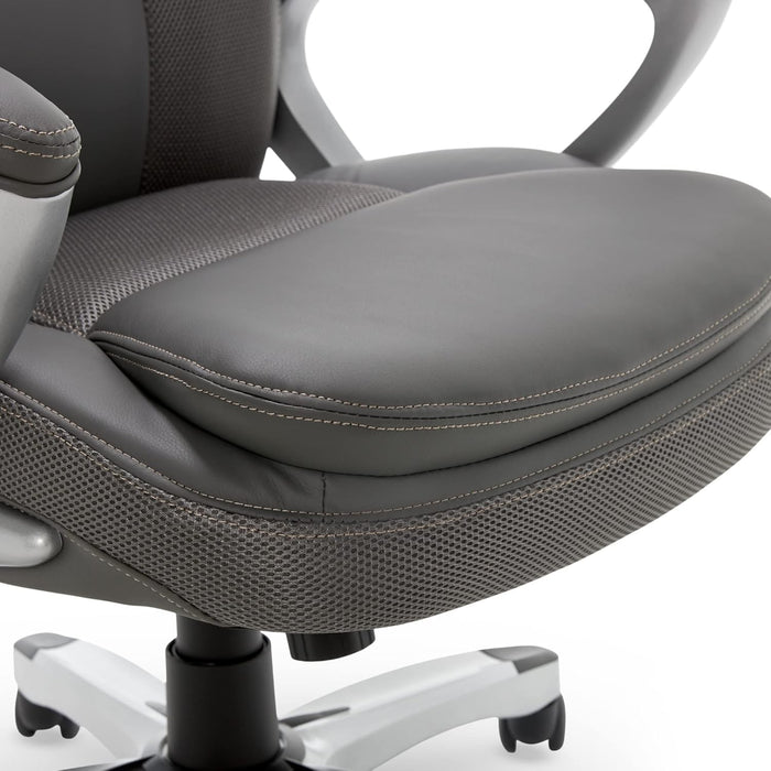 Executive Office Padded Arms, Adjustable Ergonomic Gaming Desk Chair with Lumbar Support, Faux Leather and Mesh, Light Gray